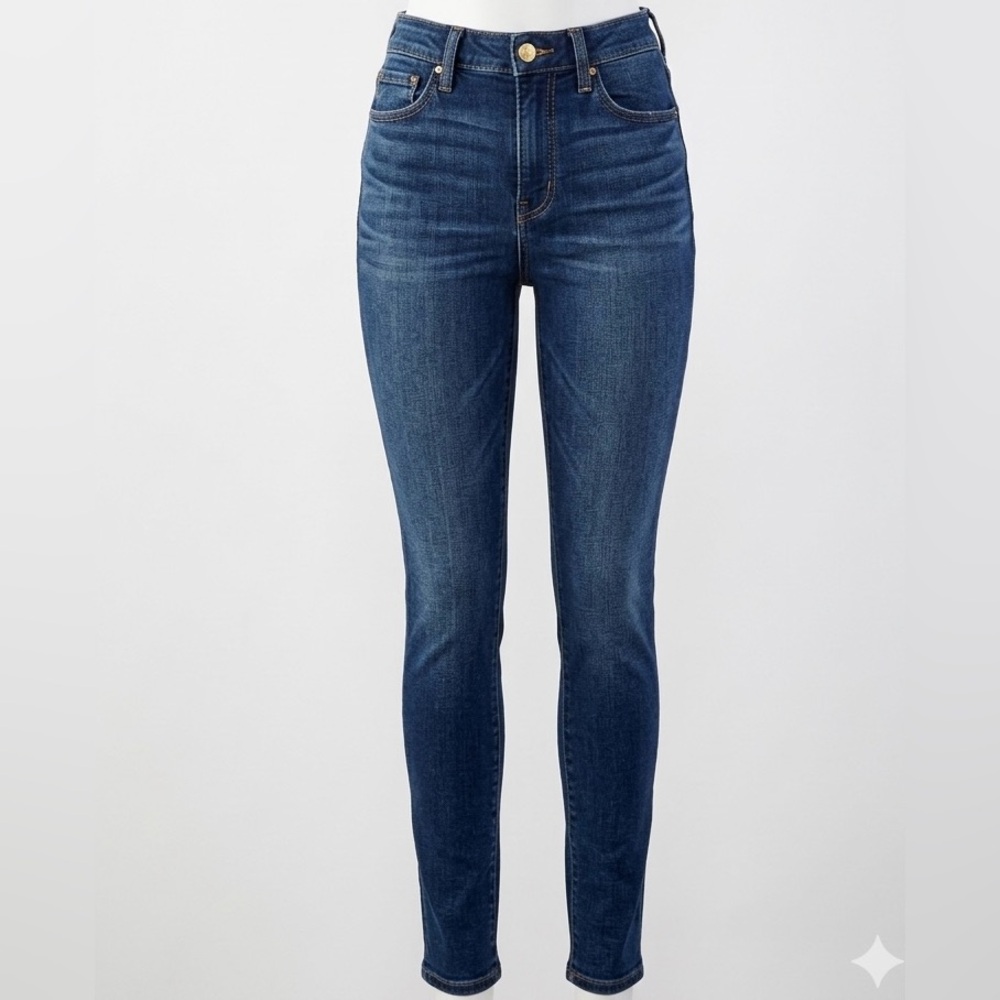 American Eagle Hi-Rise Jeggings Super Stretch Dark Blue Skinny Jeans Size 2 Long